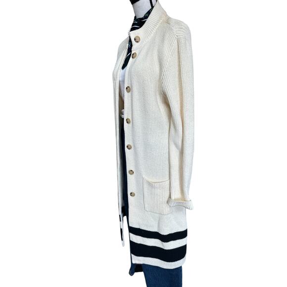 Ralph Lauren Women’s Long Knit Cardigan Coat Duster Sweater Jacket L Cream Black - Picture 2 of 4